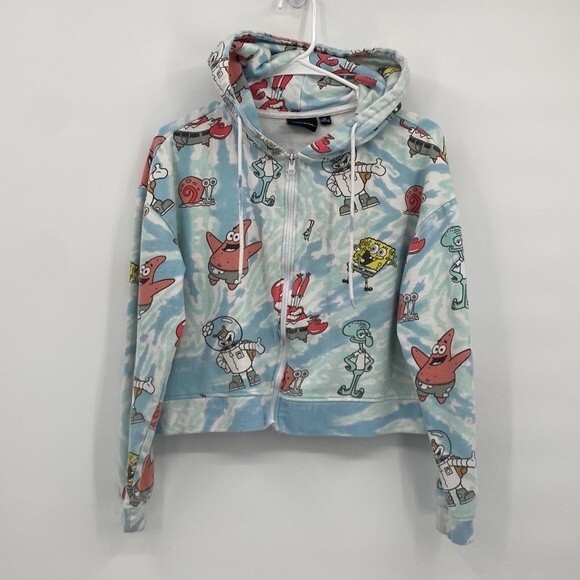 Nickelodeon Cropped Hoodie Sweatshirt Full Zip Medium SpongeBob Gary - Picture 1 of 8
